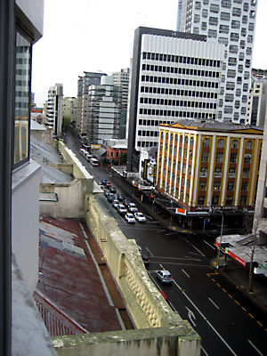 Looking up Queens Street Next Morning from Hotel Window