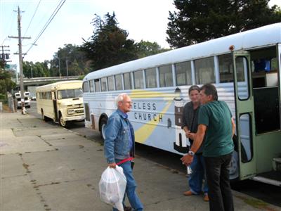 Outside the meeting bus